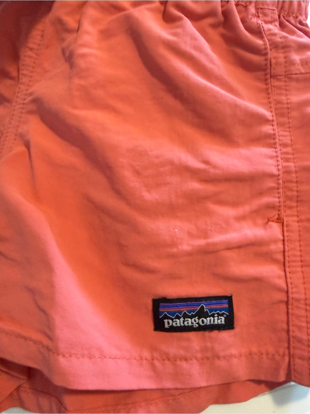 Patagonia Coral-Pink Swim Trunks with Blue Drawstring